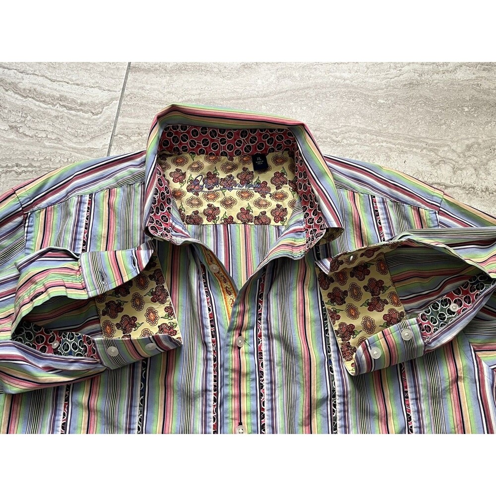 Robert Graham Rainbow Striped Flip Cuff Button Shirt Men’s Size XL X-Large